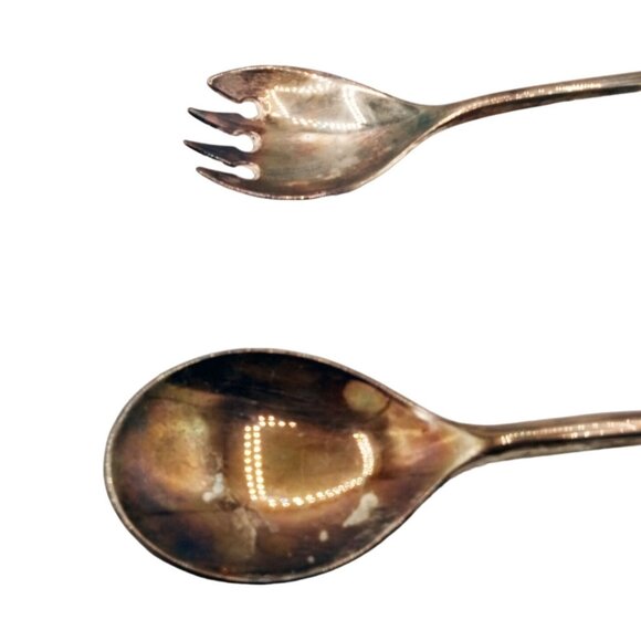 Italian Silver Plate Salad Serving Set Spoon Fork Elegant Dining Vintage 9 Inch - Picture 8 of 14